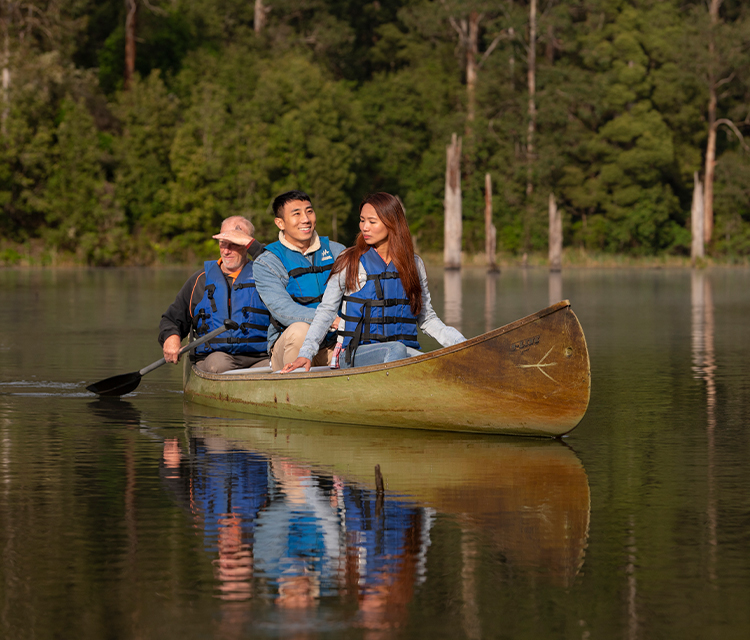 Group of people in a canoe on a river